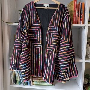 Vintage Ulla Popken Women's Jacket Stitched Cotton Free Size XL Lagenlook Artsy